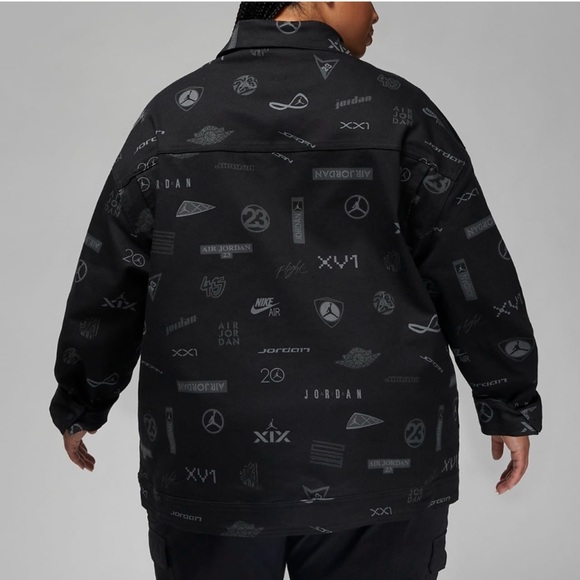 NWT Jordan Nike Heritage Black Icon Printed Cotton Twill Trucker Jacket - Picture 3 of 8